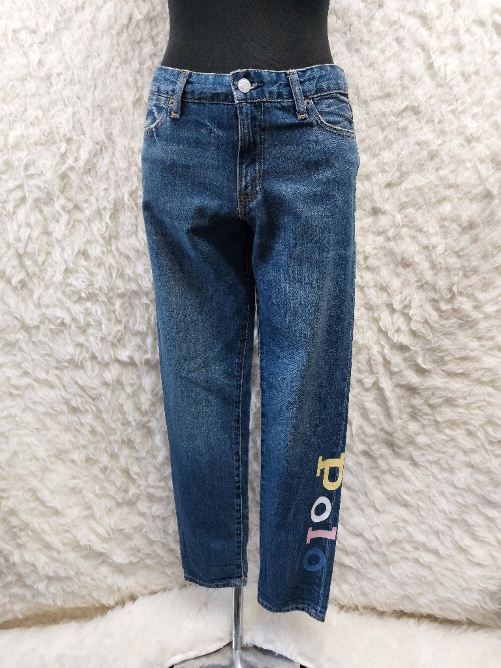 Polo Ralpjh Lauren Women's Astor Slim Boy Friend Logo Print Denim Jeans size 16